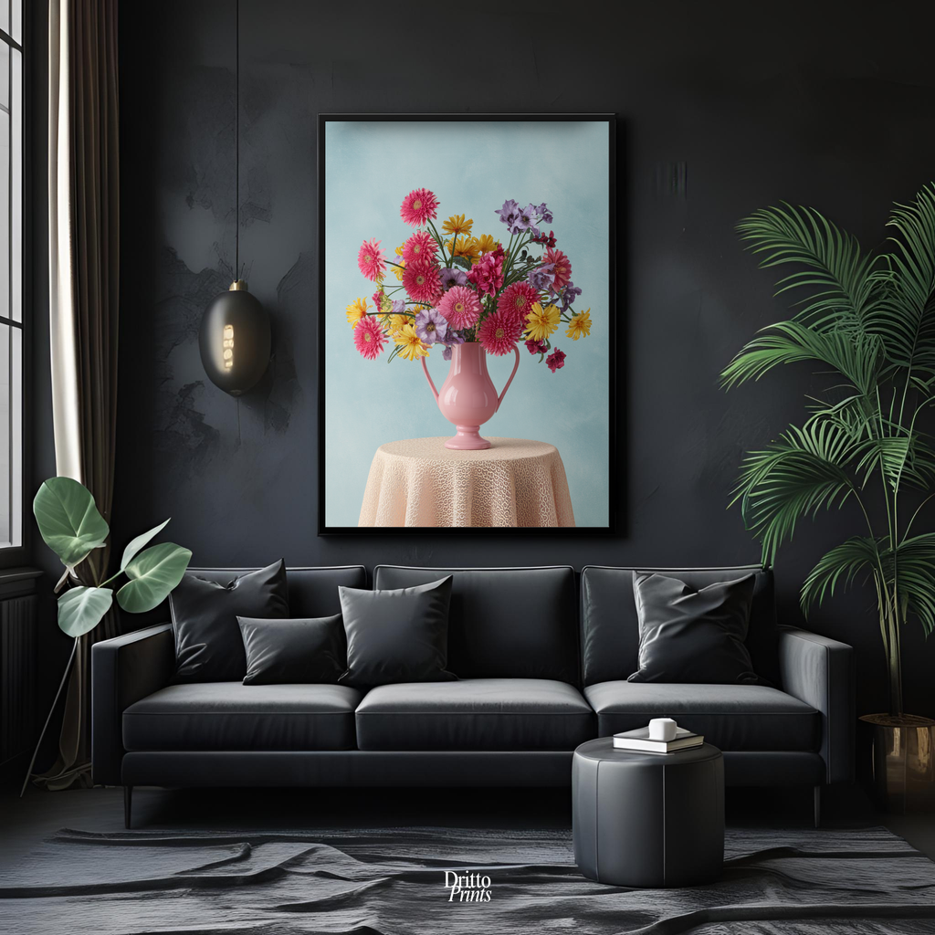 (FD20) Vibrant Grace on a Gentle Table - Framed matte paper poster