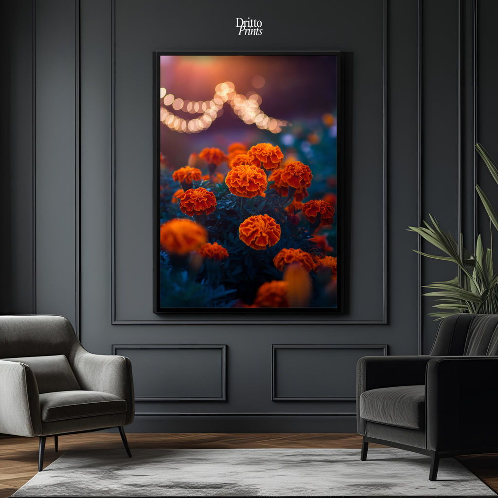 (FD19) Golden Marigolds - Framed matte paper poster