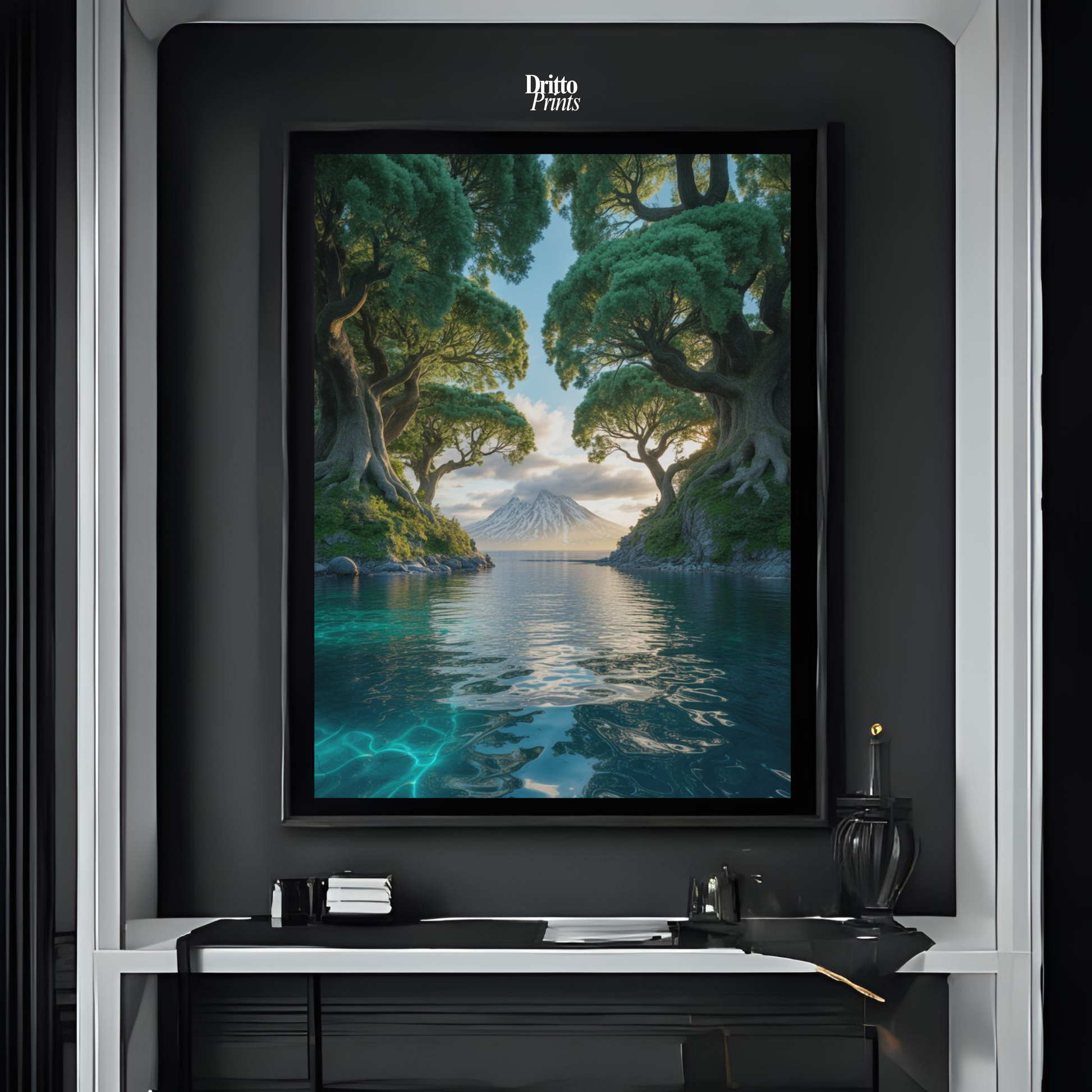 (FD28) Serene Forest & Sea - Framed matte paper poster
