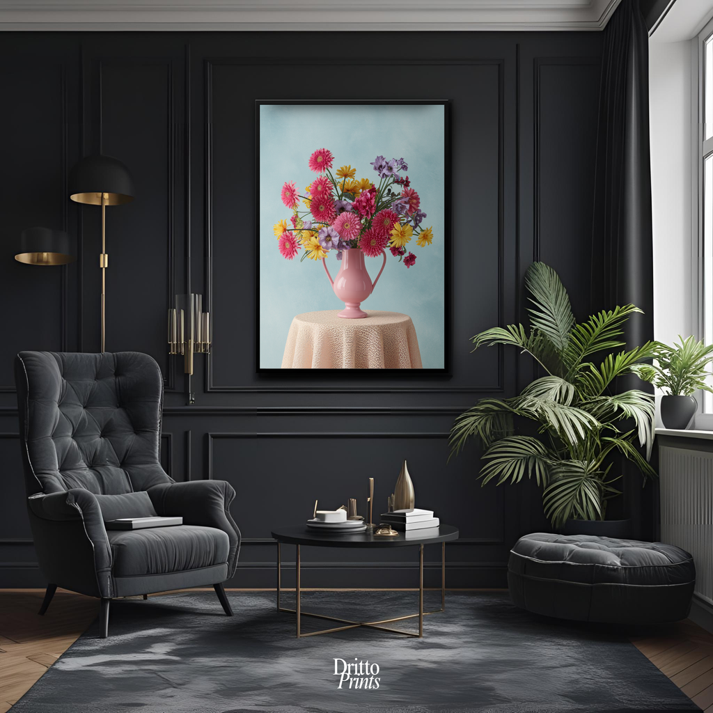 (FD20) Vibrant Grace on a Gentle Table - Framed matte paper poster