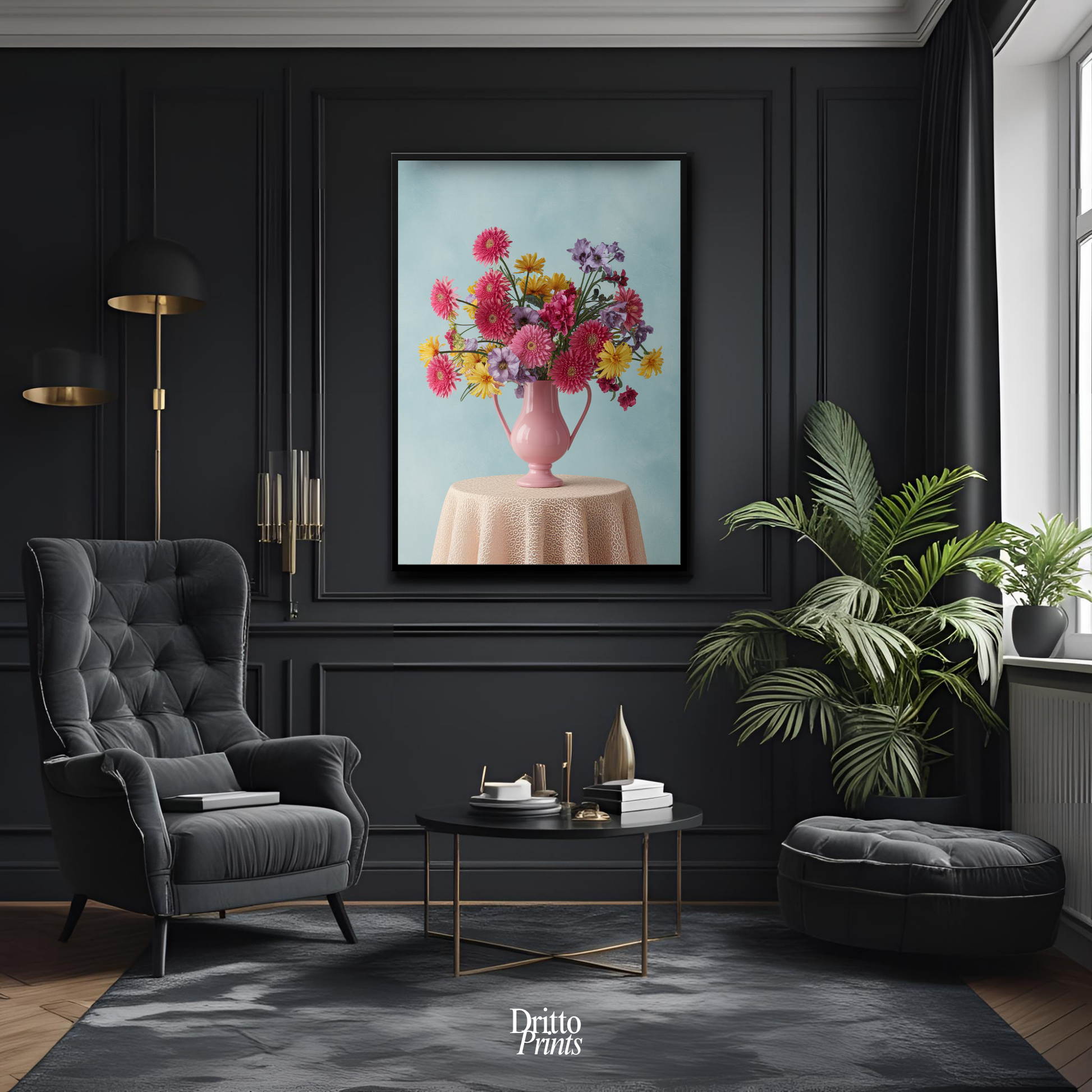 (FD20) Vibrant Grace on a Gentle Table - Framed matte paper poster