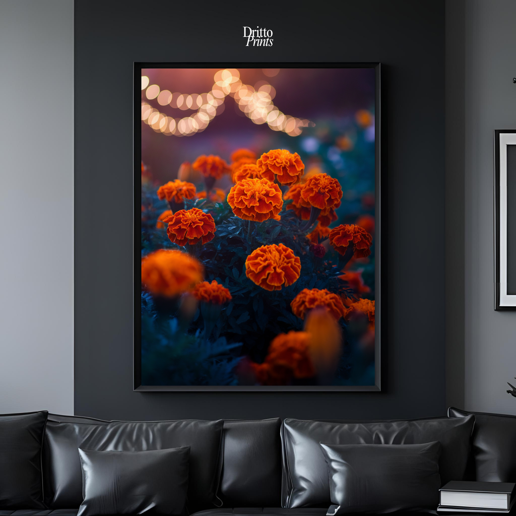 (FD19) Golden Marigolds - Framed matte paper poster
