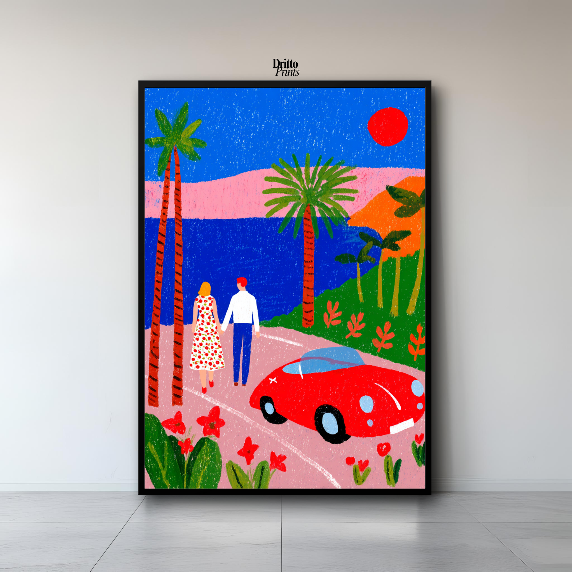 (FD40) Morning Stroll by the Porsche – 1980s California Framed matte paper poster