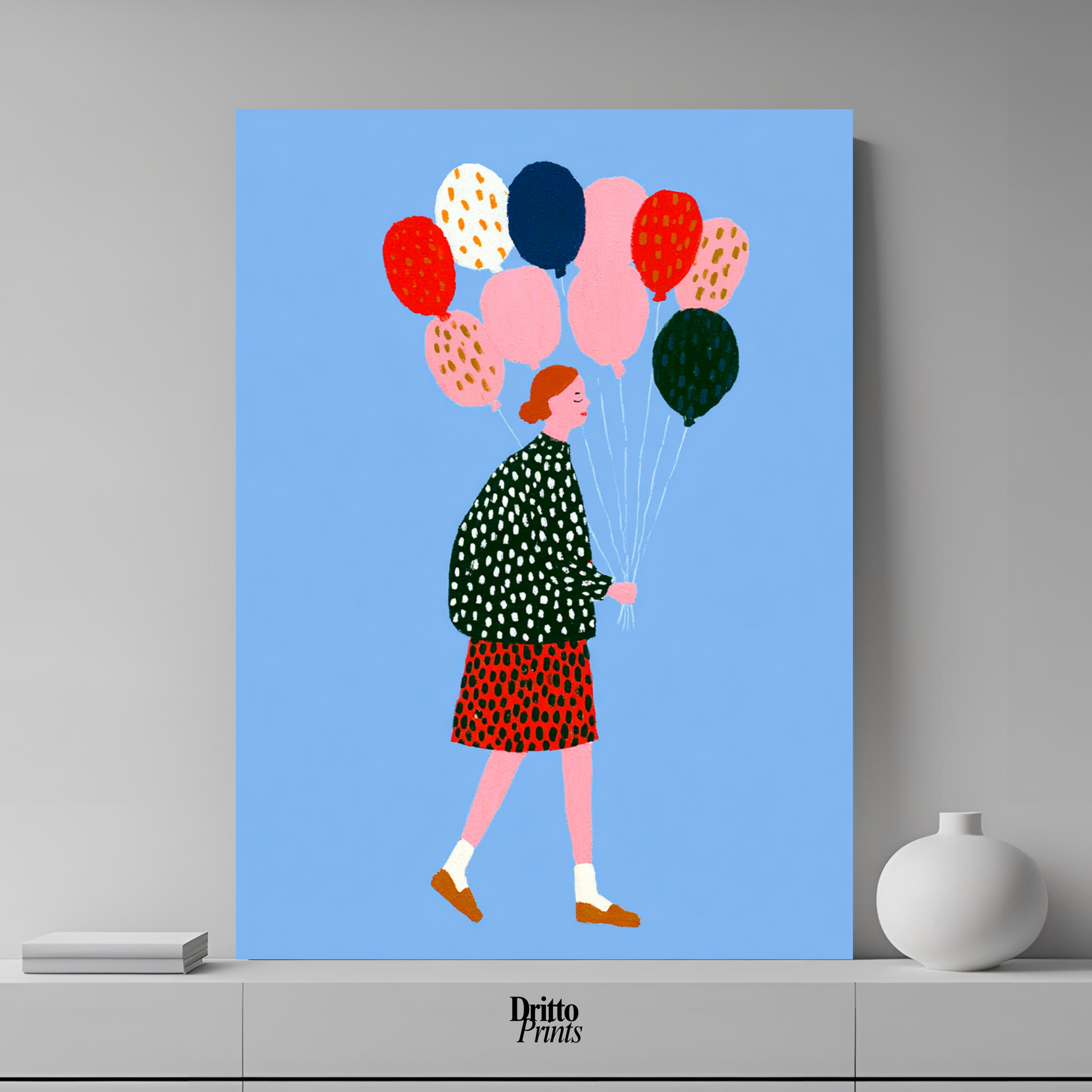 (PD35) Bright Skies – Girl with Colorful Balloons Poster