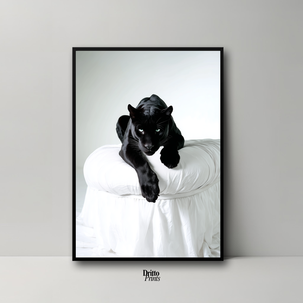 (FD33) Black Puma on White in Hyperreal Detail - Framed matte paper poster
