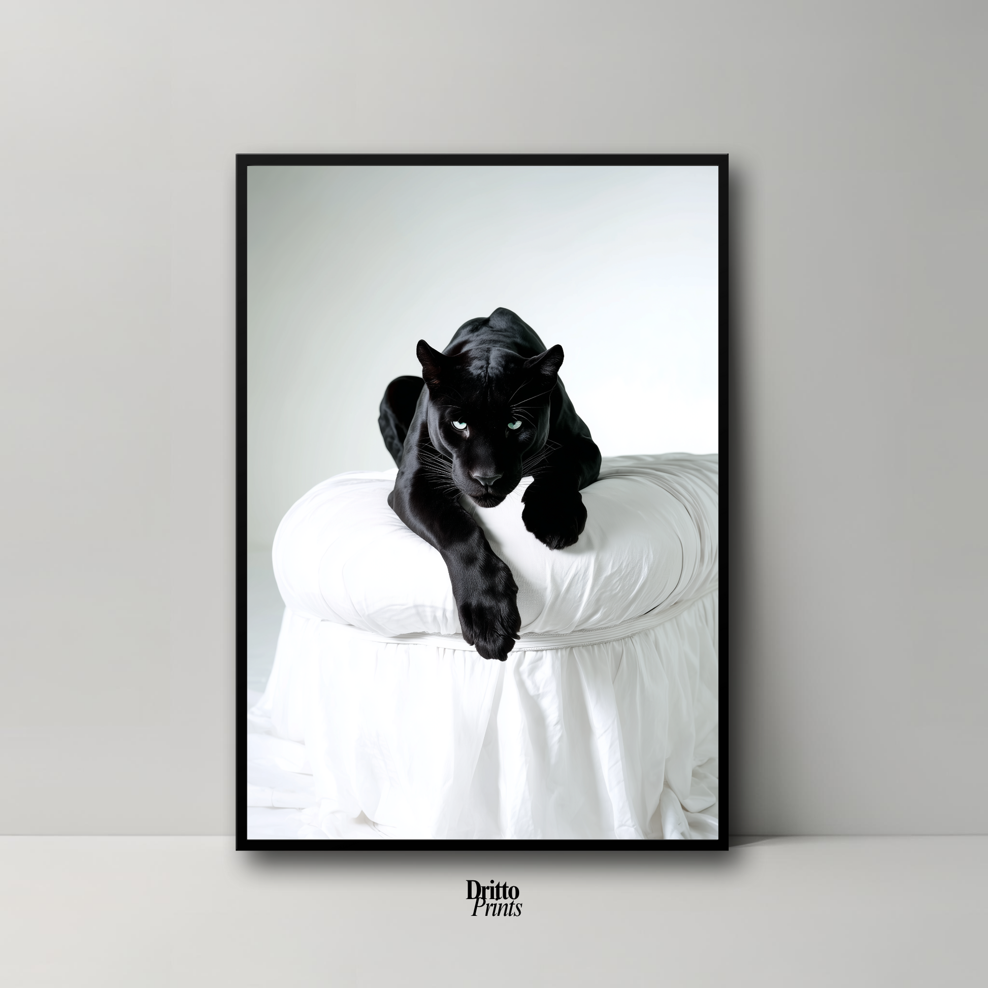 (FD33) Black Puma on White in Hyperreal Detail - Framed matte paper poster