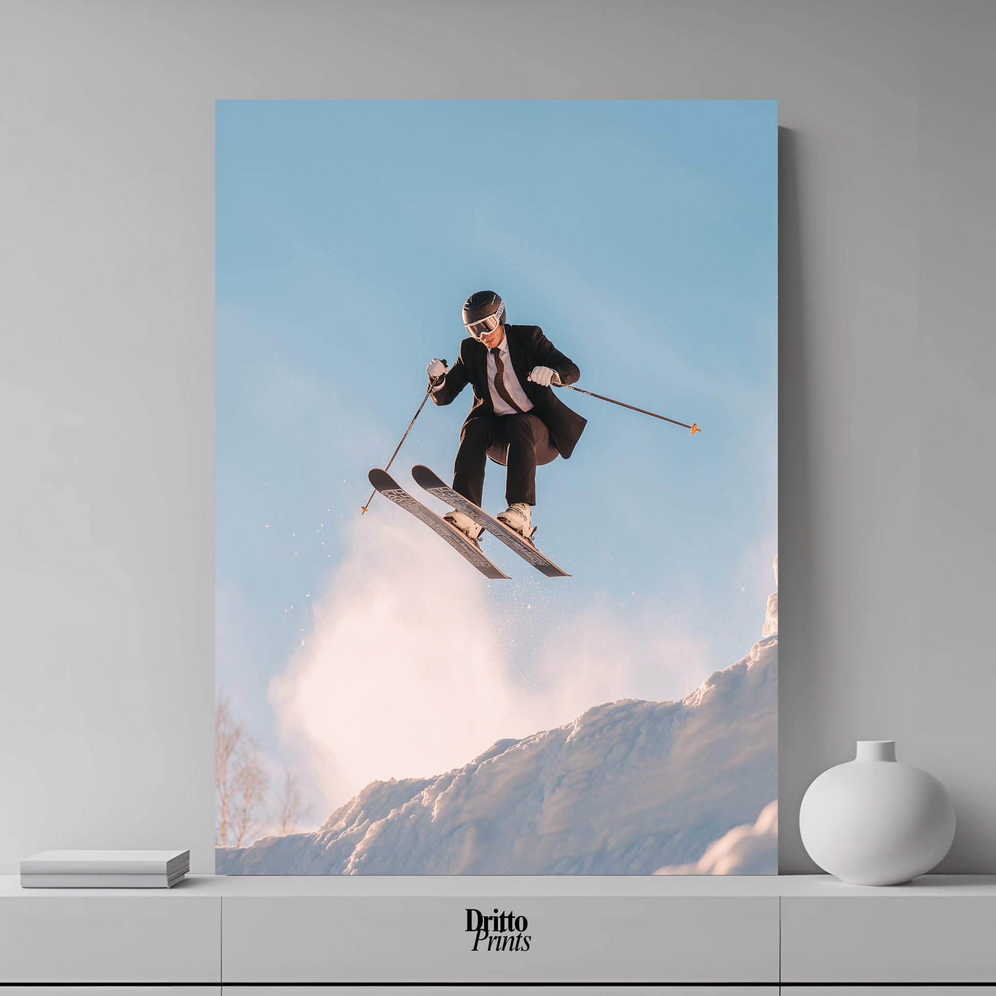 (PD27) Executive Takeoff – Skier in Suit Mid-Jump Poster