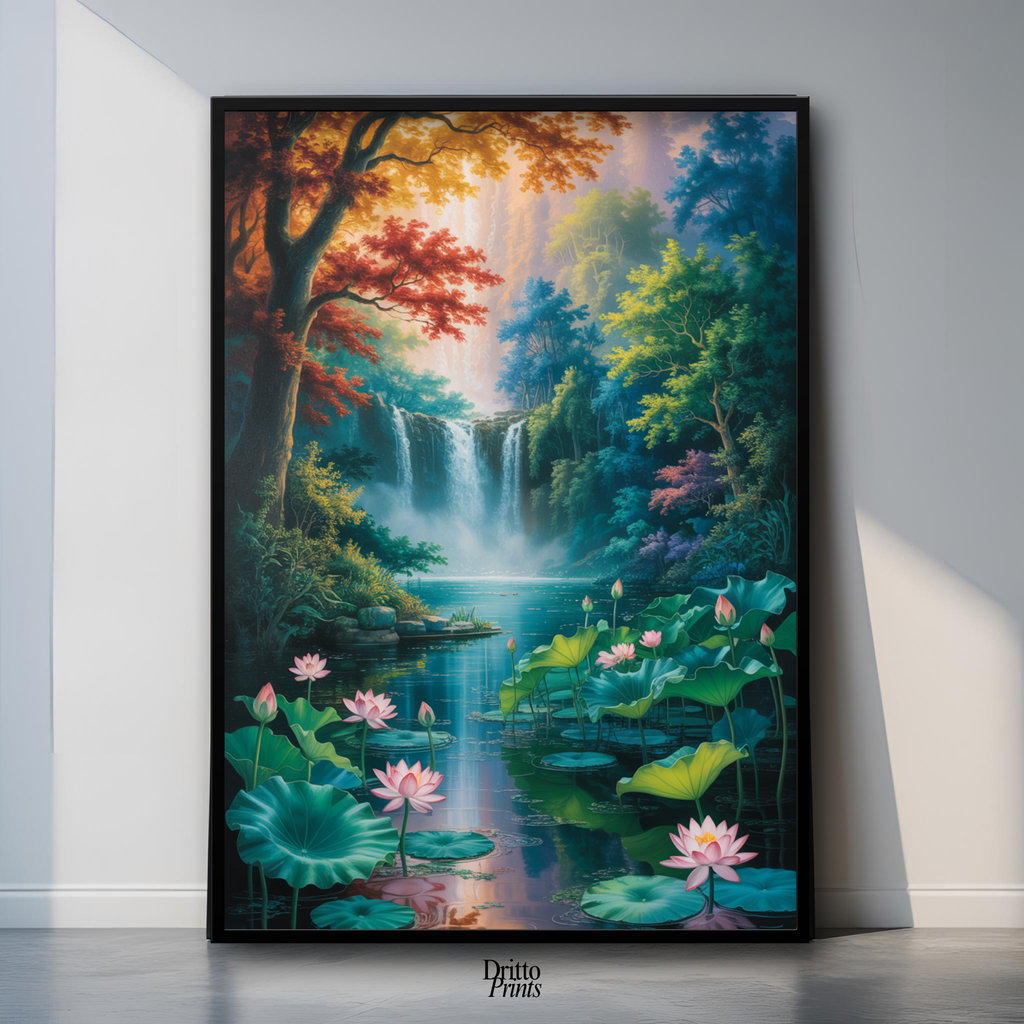 (FD26) Dream of the Lotus Falls - Framed matte paper poster