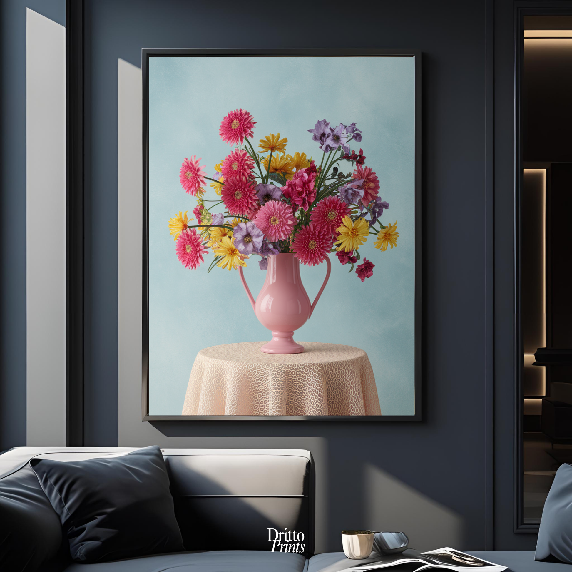 (FD20) Vibrant Grace on a Gentle Table - Framed matte paper poster