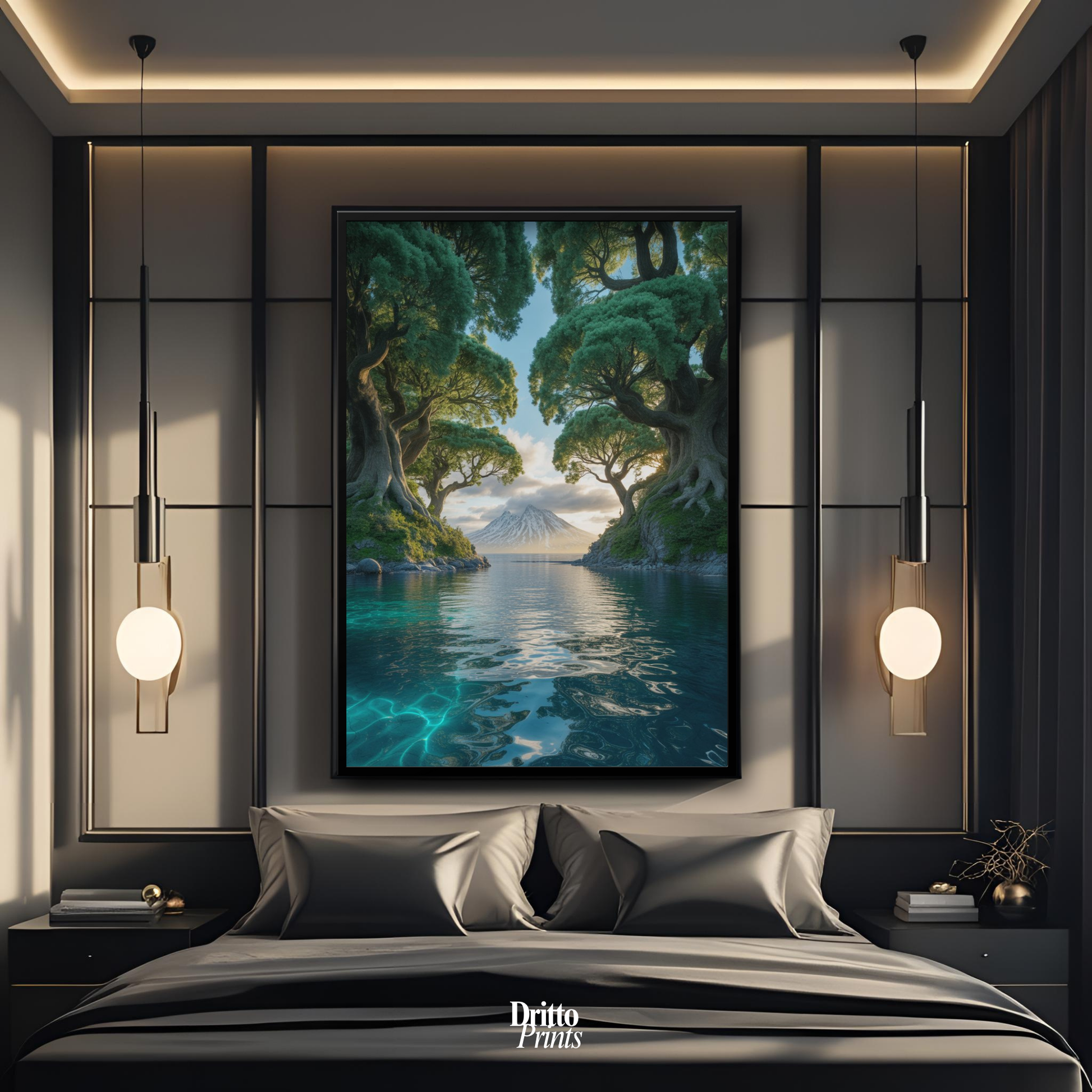 (FD28) Serene Forest & Sea - Framed matte paper poster