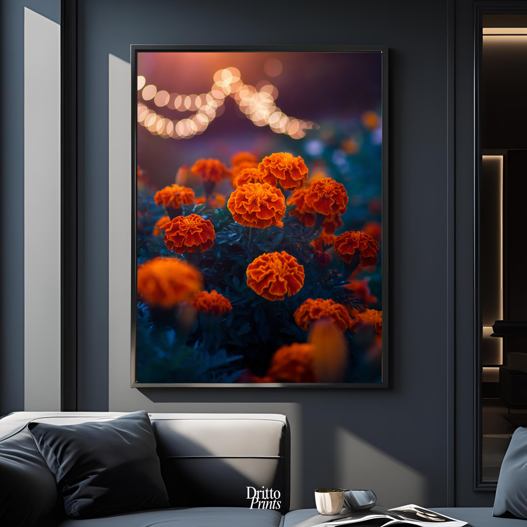 (FD19) Golden Marigolds - Framed matte paper poster
