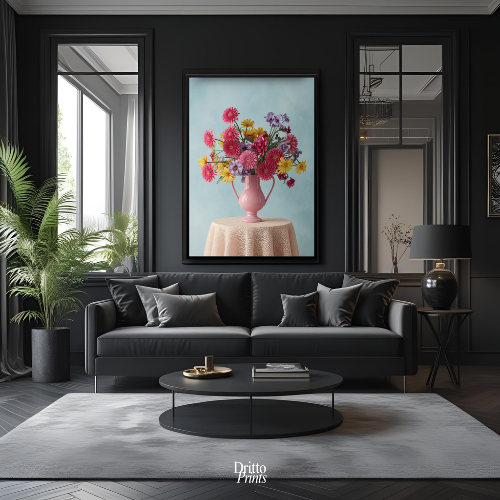 (FD20) Vibrant Grace on a Gentle Table - Framed matte paper poster