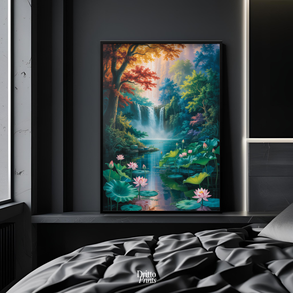 (FD26) Dream of the Lotus Falls - Framed matte paper poster