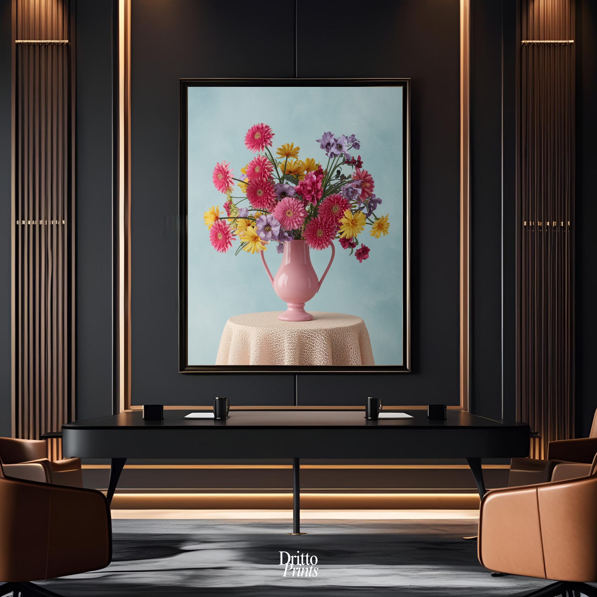 (FD20) Vibrant Grace on a Gentle Table - Framed matte paper poster