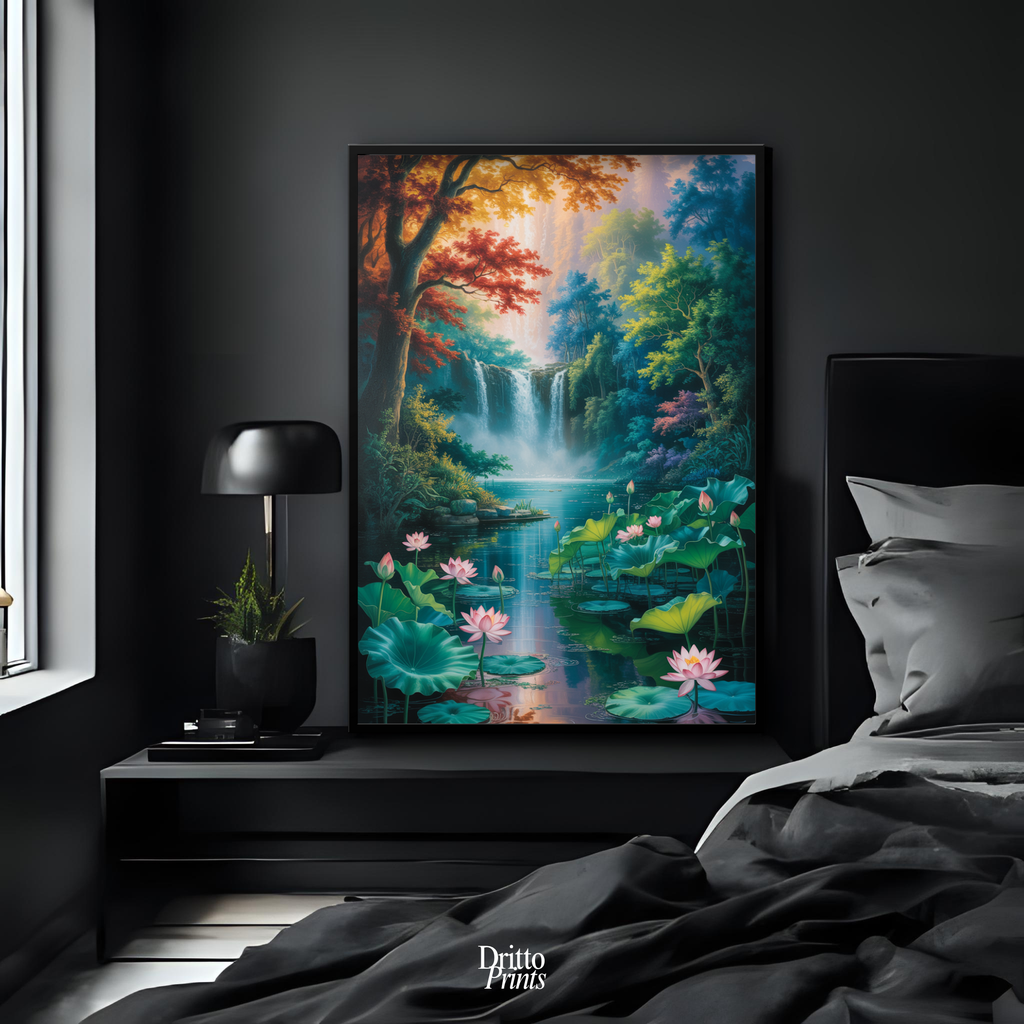 (FD26) Dream of the Lotus Falls - Framed matte paper poster