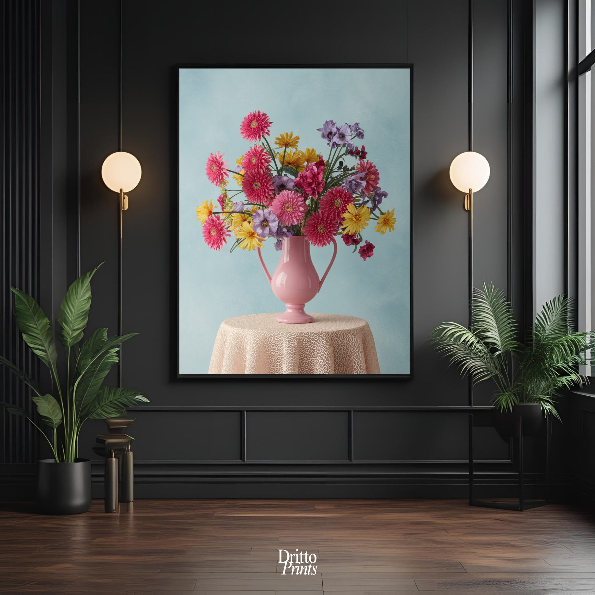 (FD20) Vibrant Grace on a Gentle Table - Framed matte paper poster