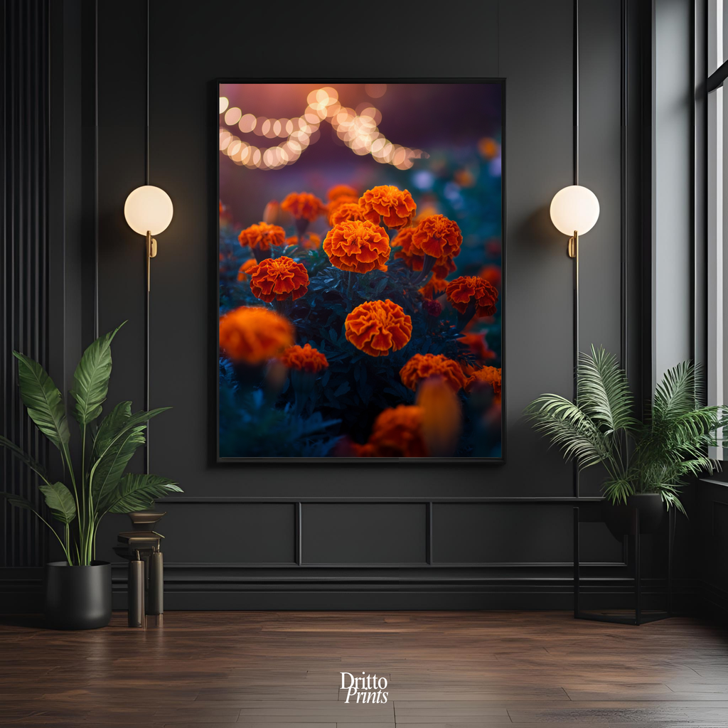 (FD19) Golden Marigolds - Framed matte paper poster