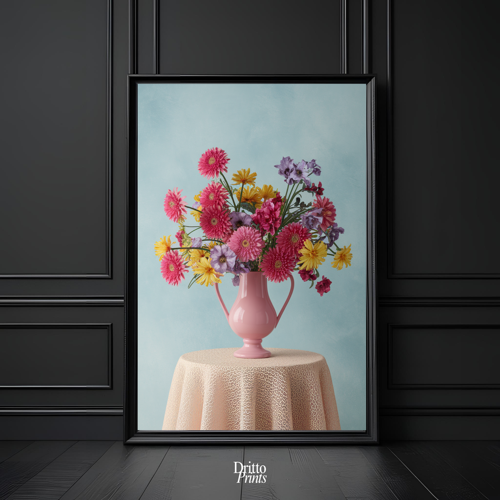 (FD20) Vibrant Grace on a Gentle Table - Framed matte paper poster