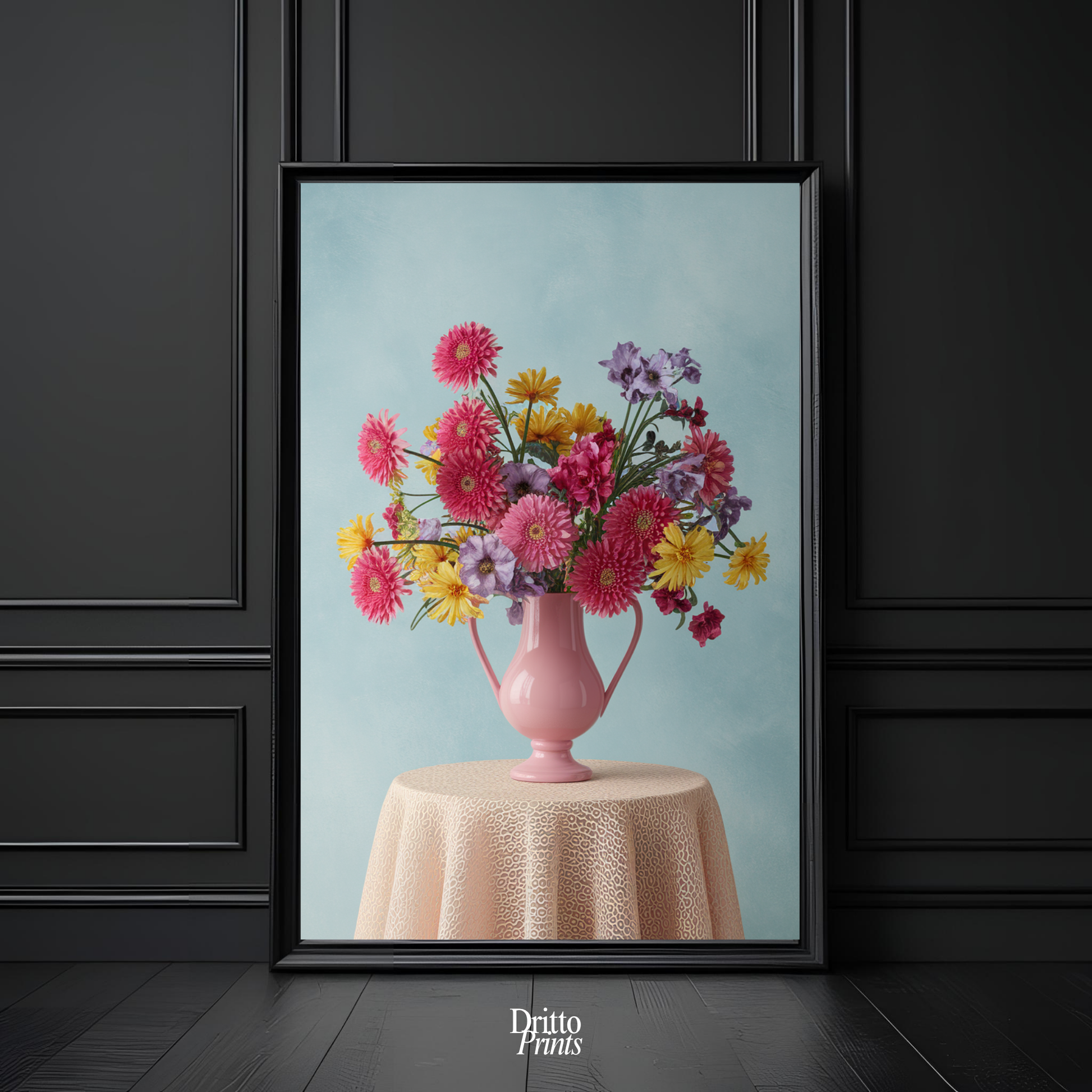 (FD20) Vibrant Grace on a Gentle Table - Framed matte paper poster