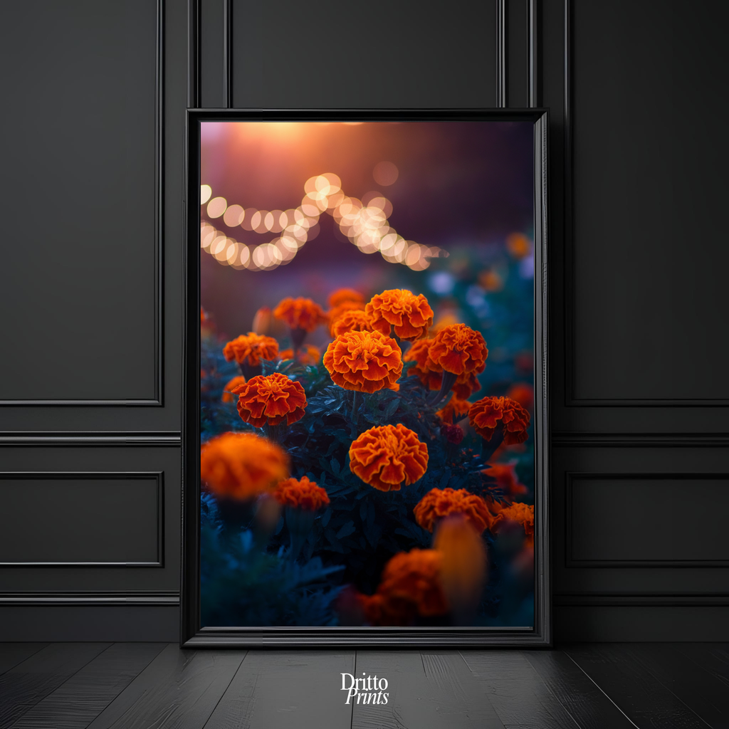 (FD19) Golden Marigolds - Framed matte paper poster