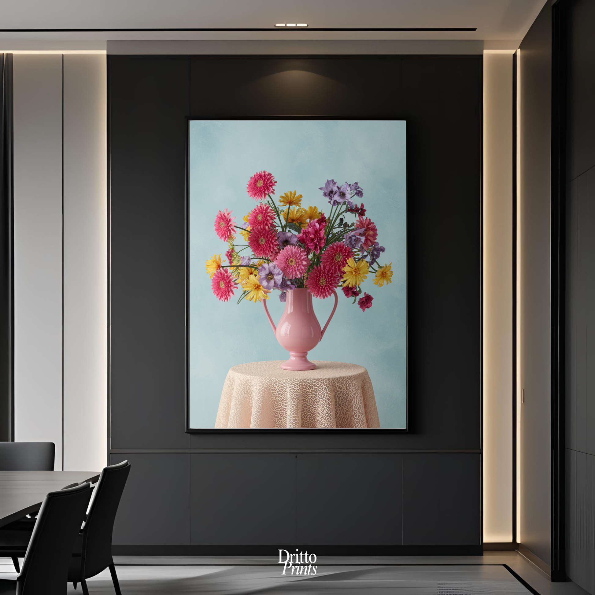 (FD20) Vibrant Grace on a Gentle Table - Framed matte paper poster