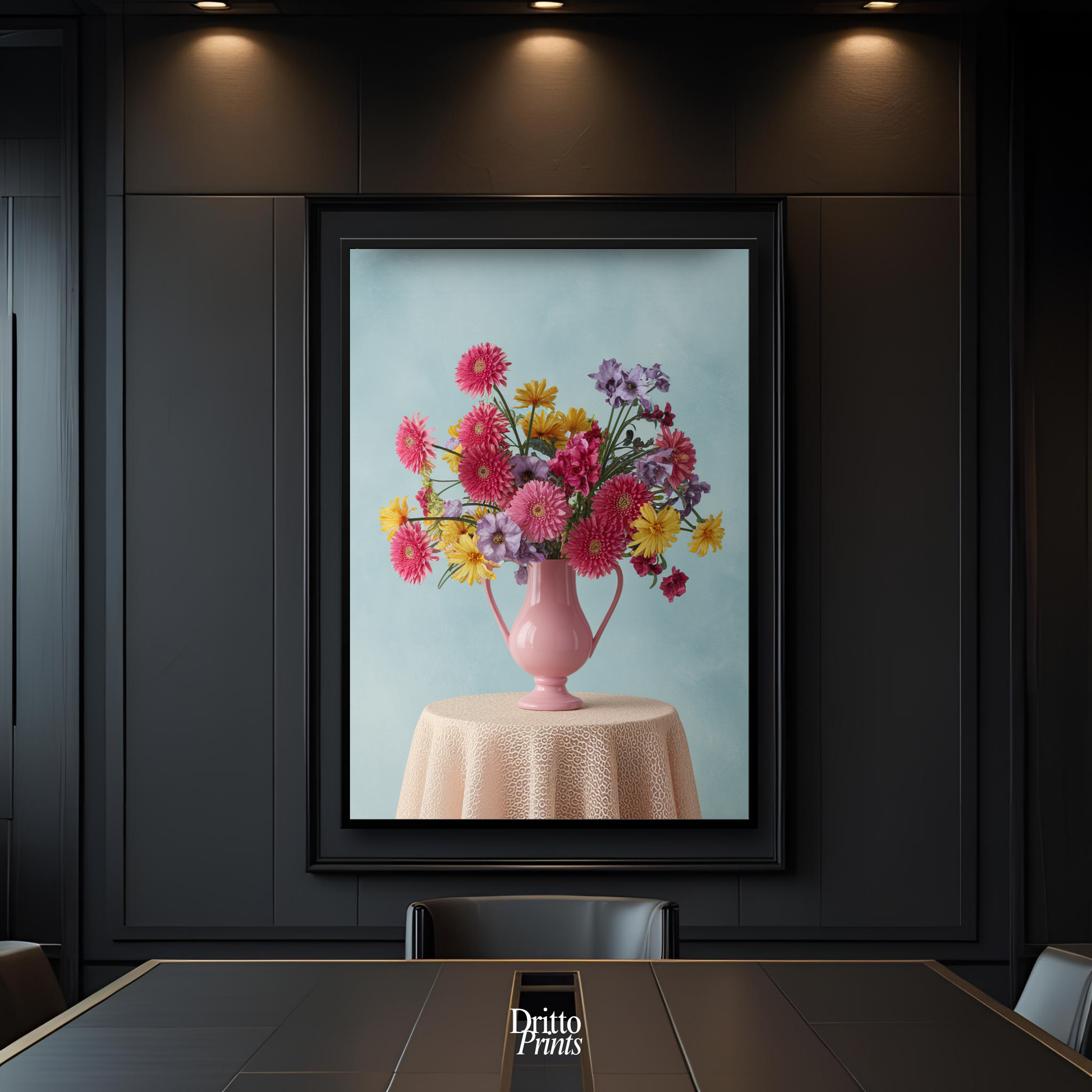 (FD20) Vibrant Grace on a Gentle Table - Framed matte paper poster