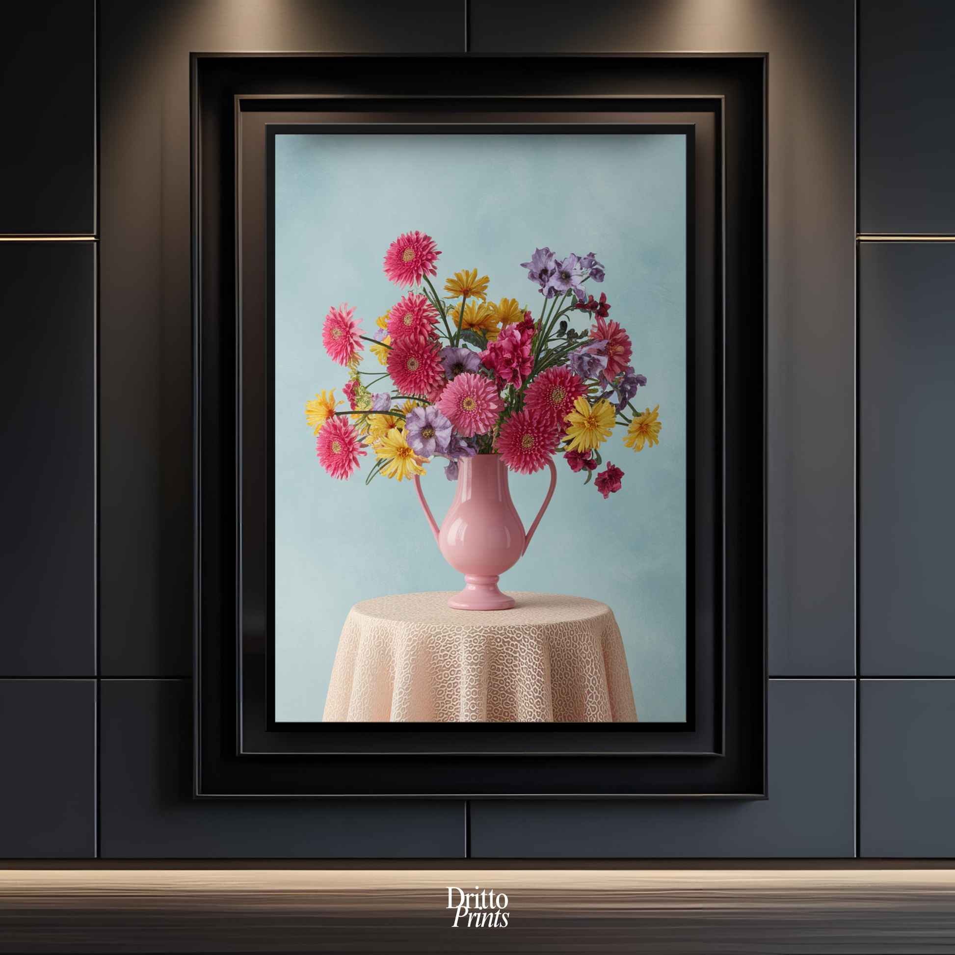 (FD20) Vibrant Grace on a Gentle Table - Framed matte paper poster