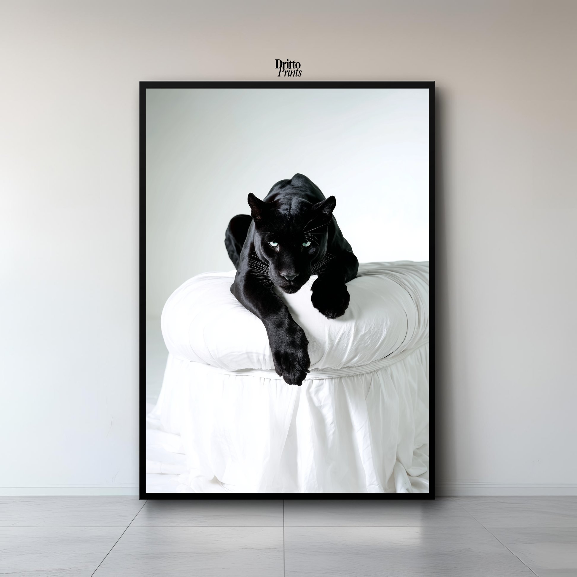 (FD33) Black Puma on White in Hyperreal Detail - Framed matte paper poster