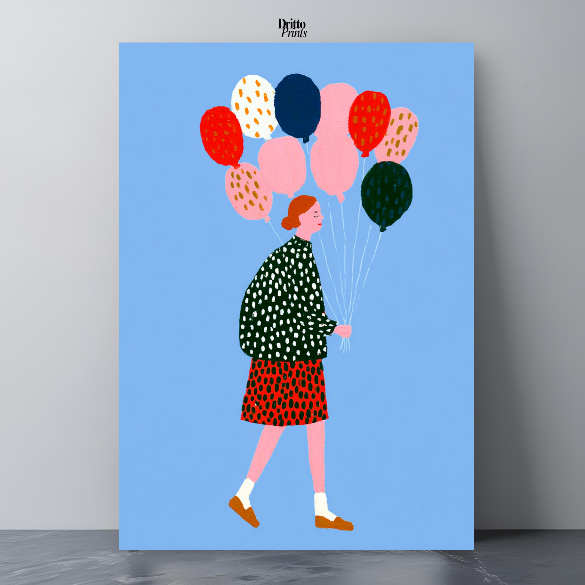 (PD35) Bright Skies – Girl with Colorful Balloons Poster