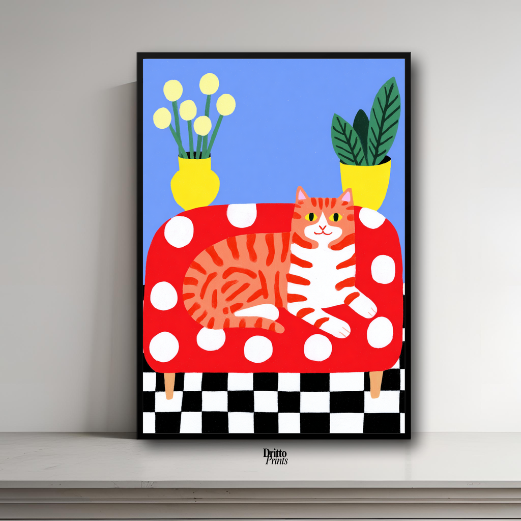 (FD38) Goofy Orange Cat Wrecks the Couch – Framed matte paper poster