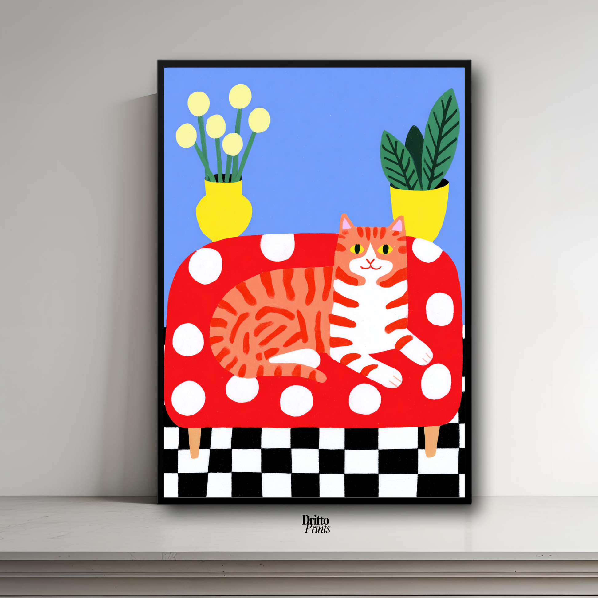 (FD38) Goofy Orange Cat Wrecks the Couch – Framed matte paper poster