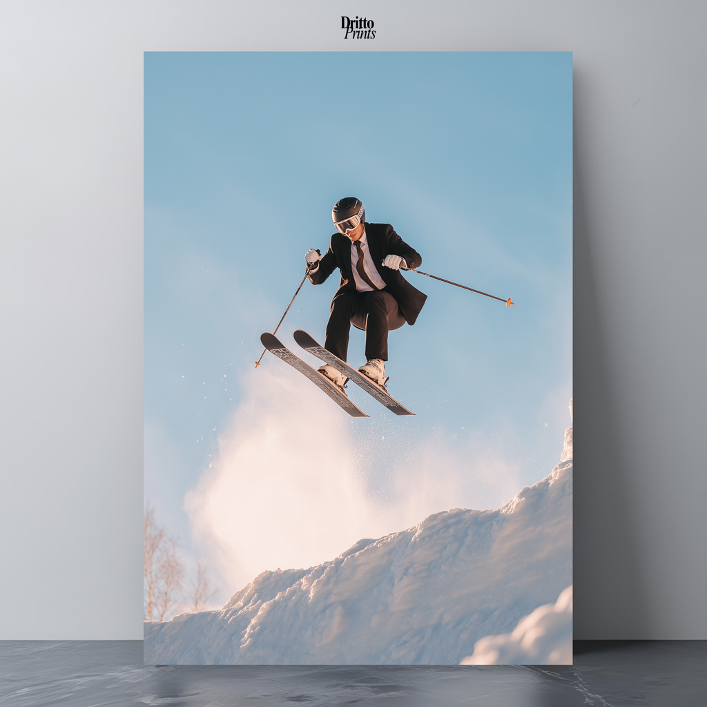 (PD27) Executive Takeoff – Skier in Suit Mid-Jump Poster