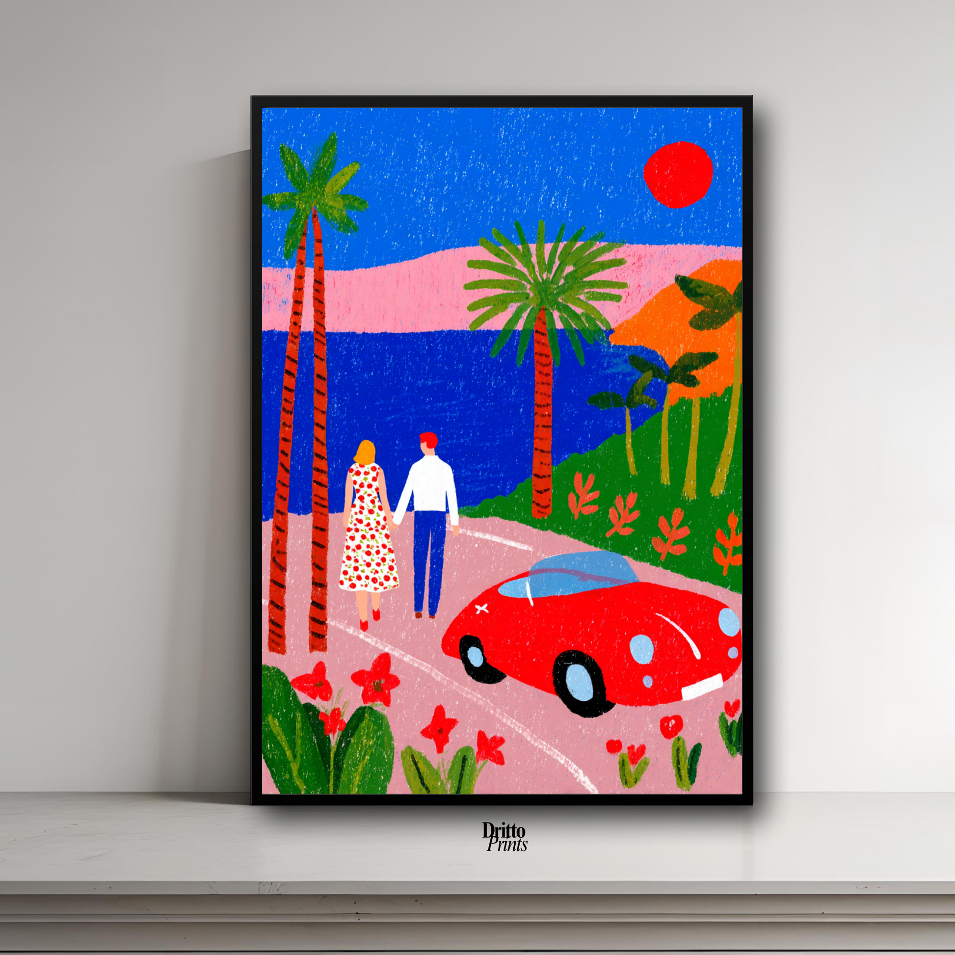 (FD40) Morning Stroll by the Porsche – 1980s California Framed matte paper poster