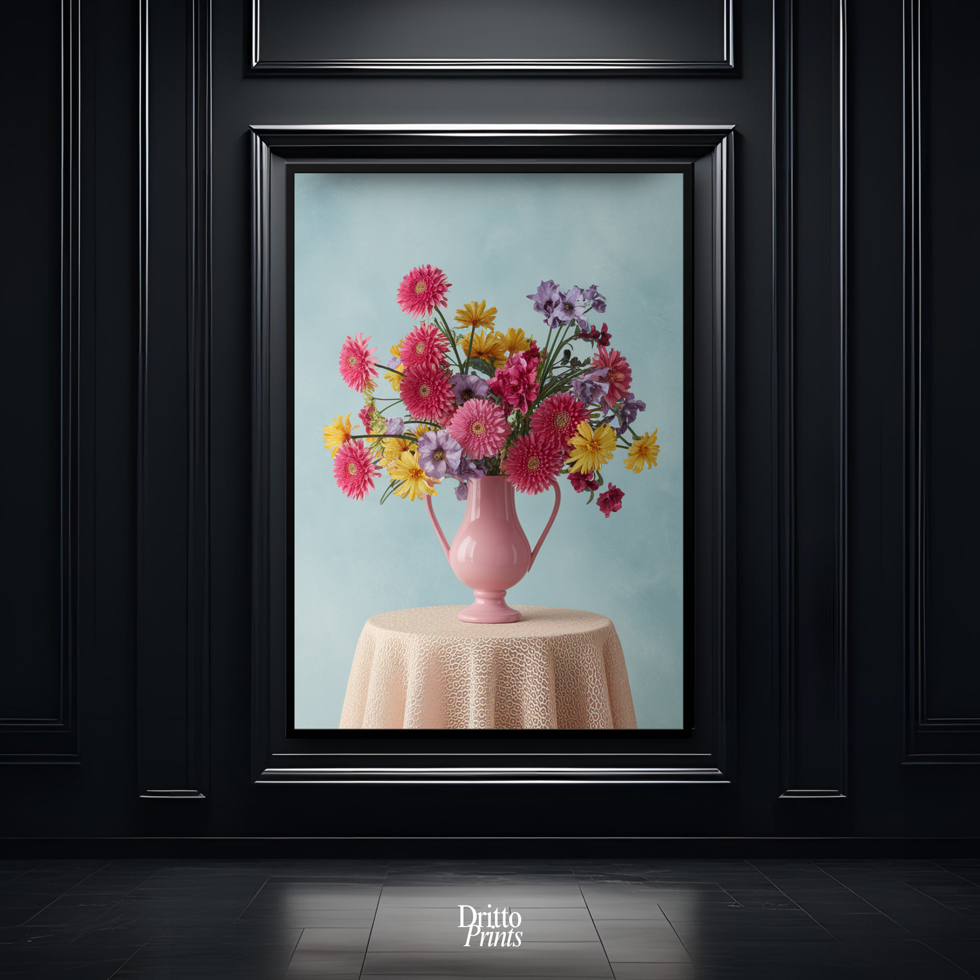 (FD20) Vibrant Grace on a Gentle Table - Framed matte paper poster