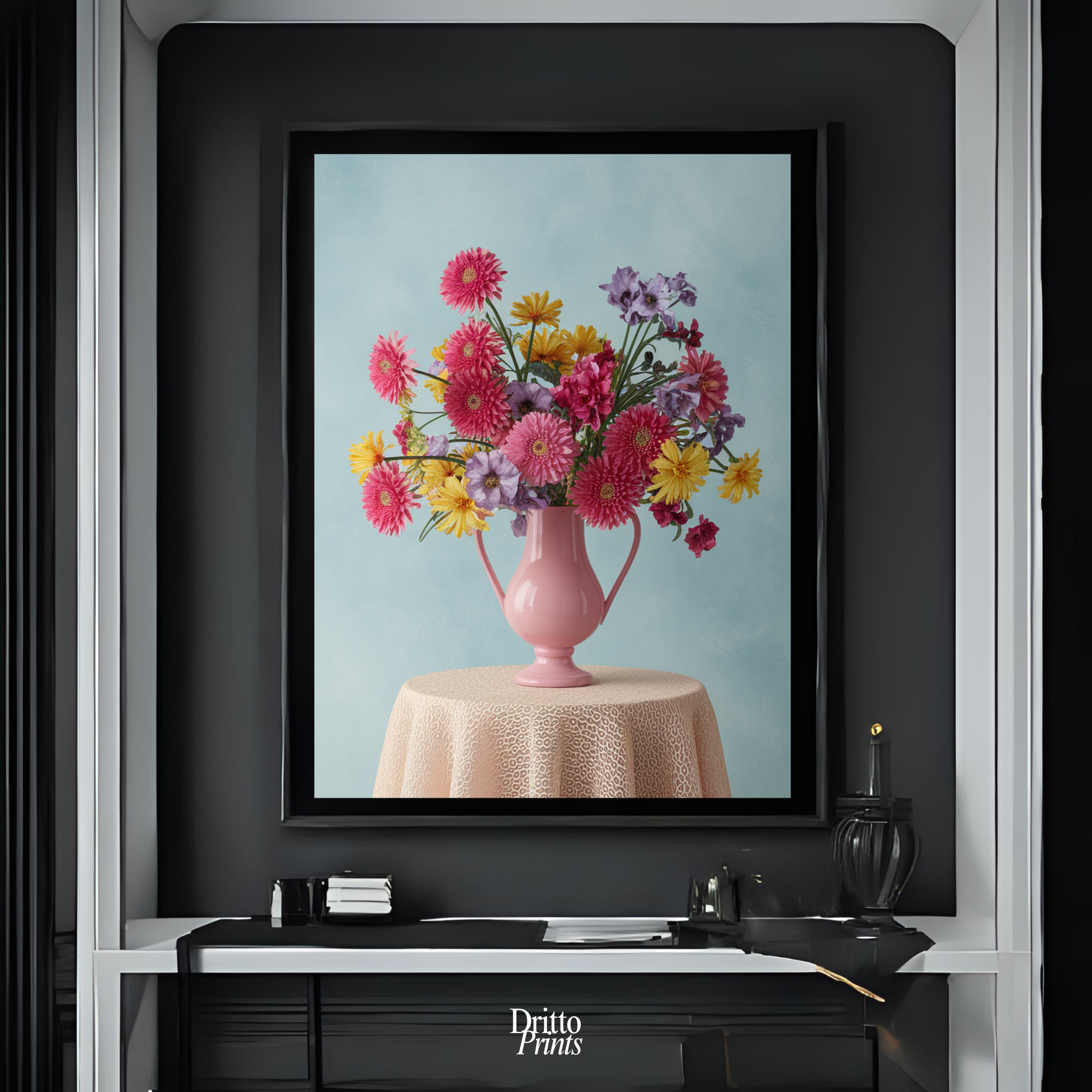 (FD20) Vibrant Grace on a Gentle Table - Framed matte paper poster