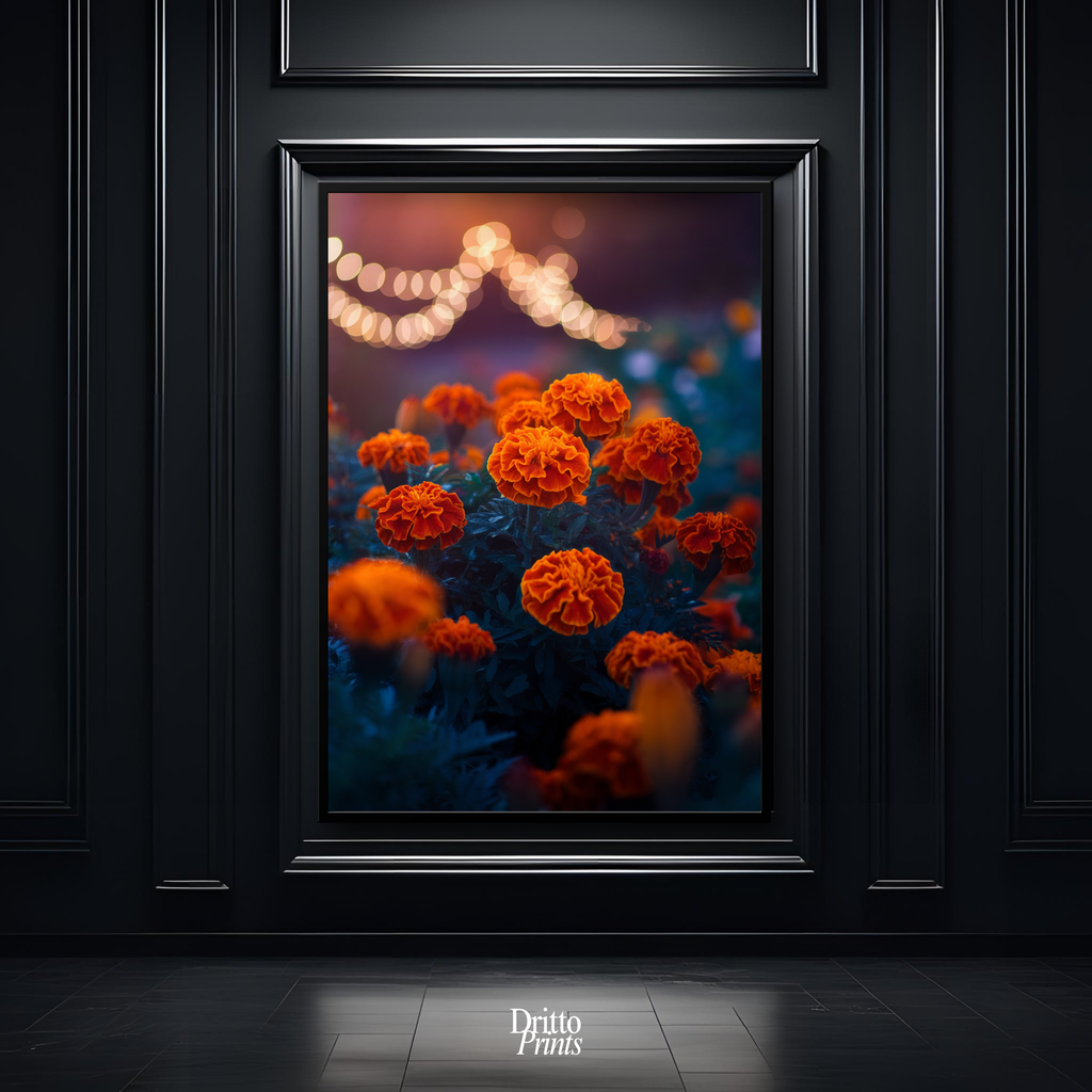 (FD19) Golden Marigolds - Framed matte paper poster