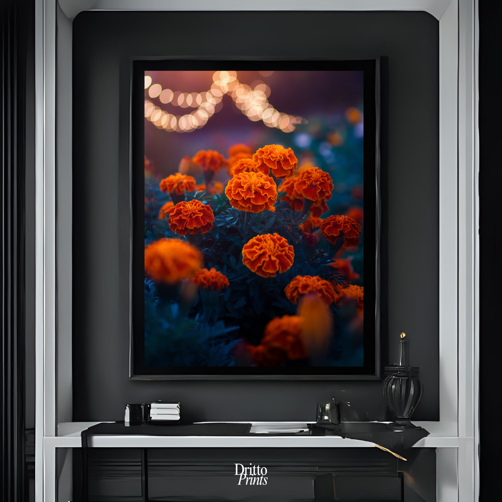 (FD19) Golden Marigolds - Framed matte paper poster