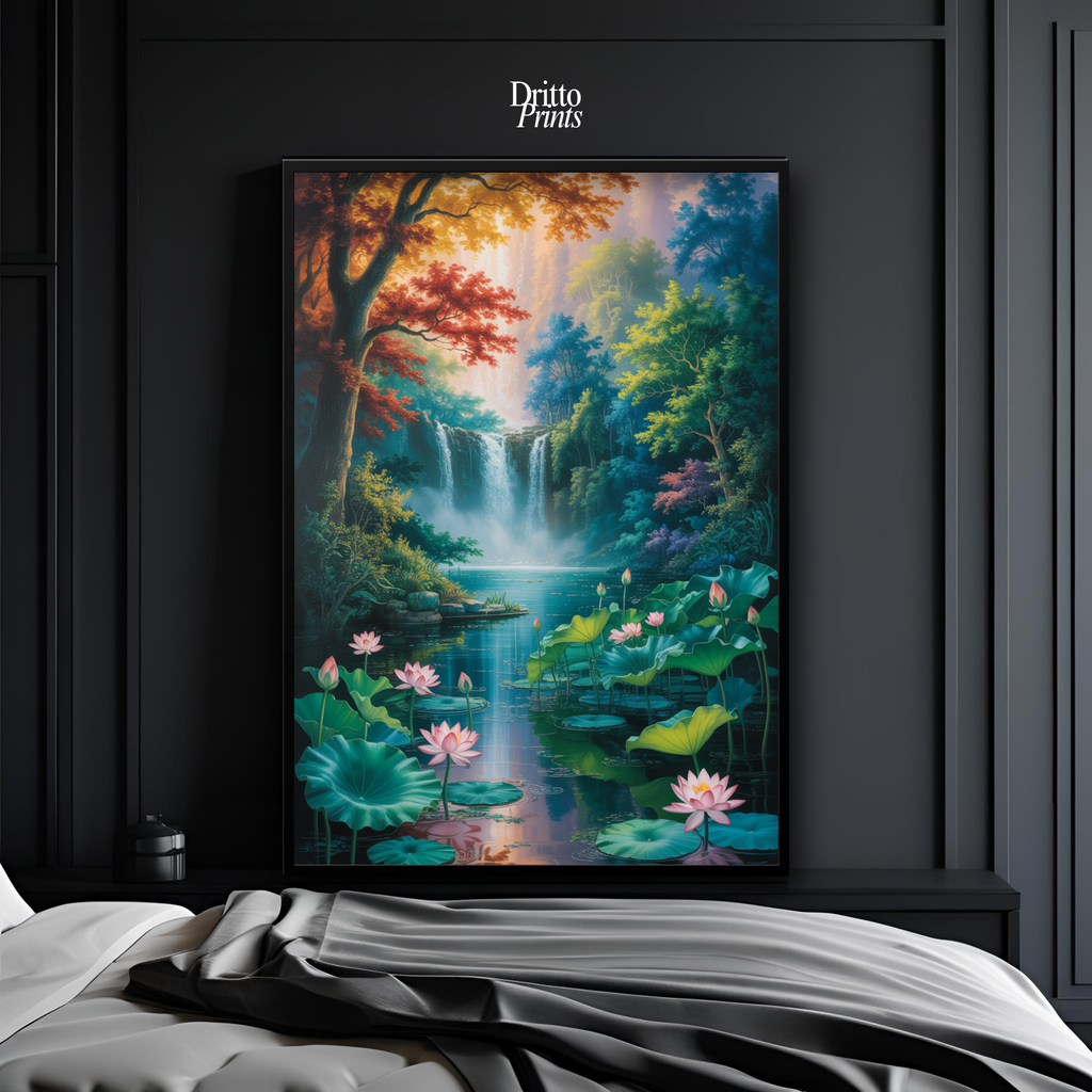 (FD26) Dream of the Lotus Falls - Framed matte paper poster
