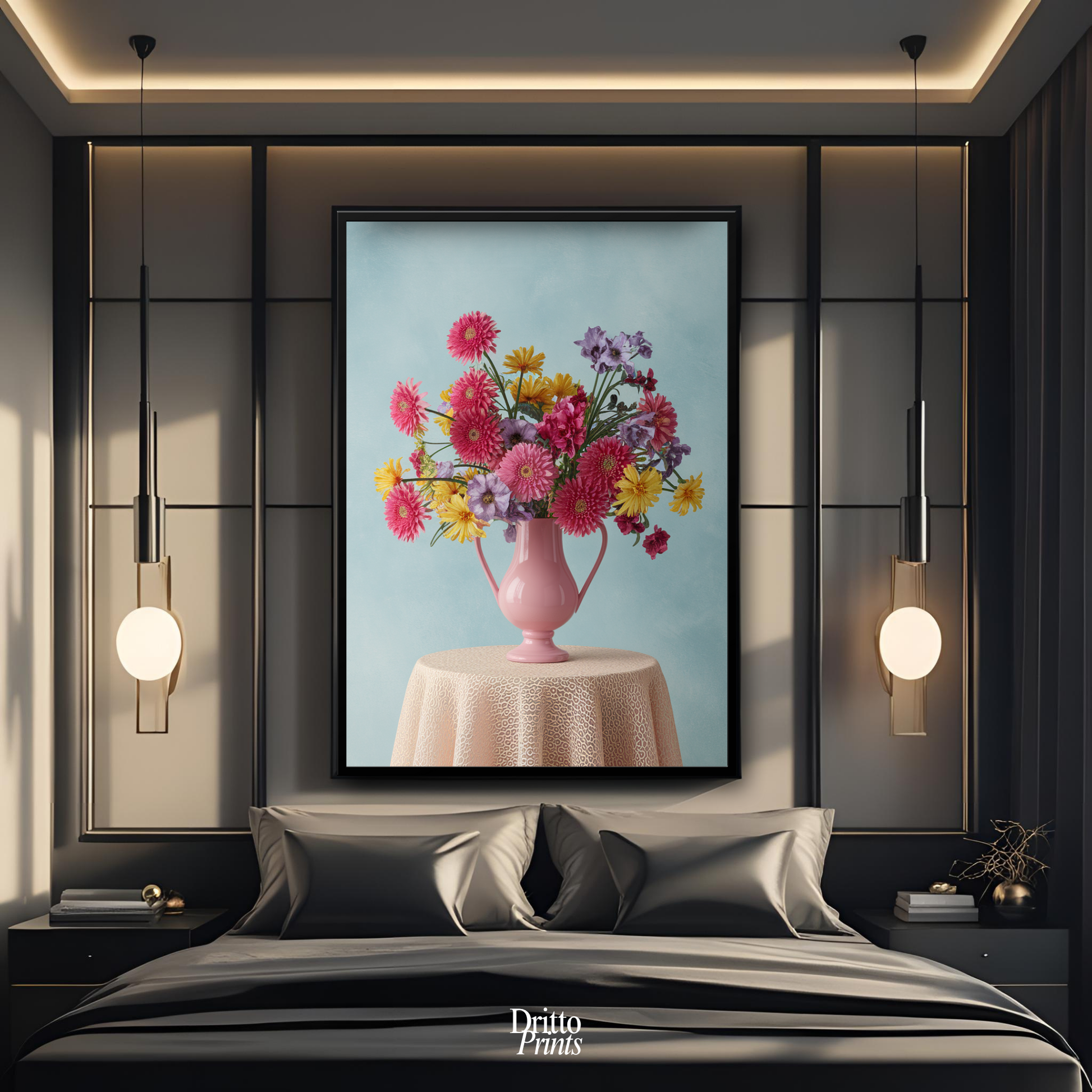 (FD20) Vibrant Grace on a Gentle Table - Framed matte paper poster