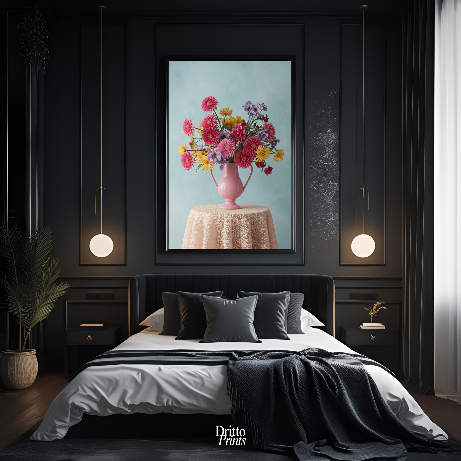 (FD20) Vibrant Grace on a Gentle Table - Framed matte paper poster