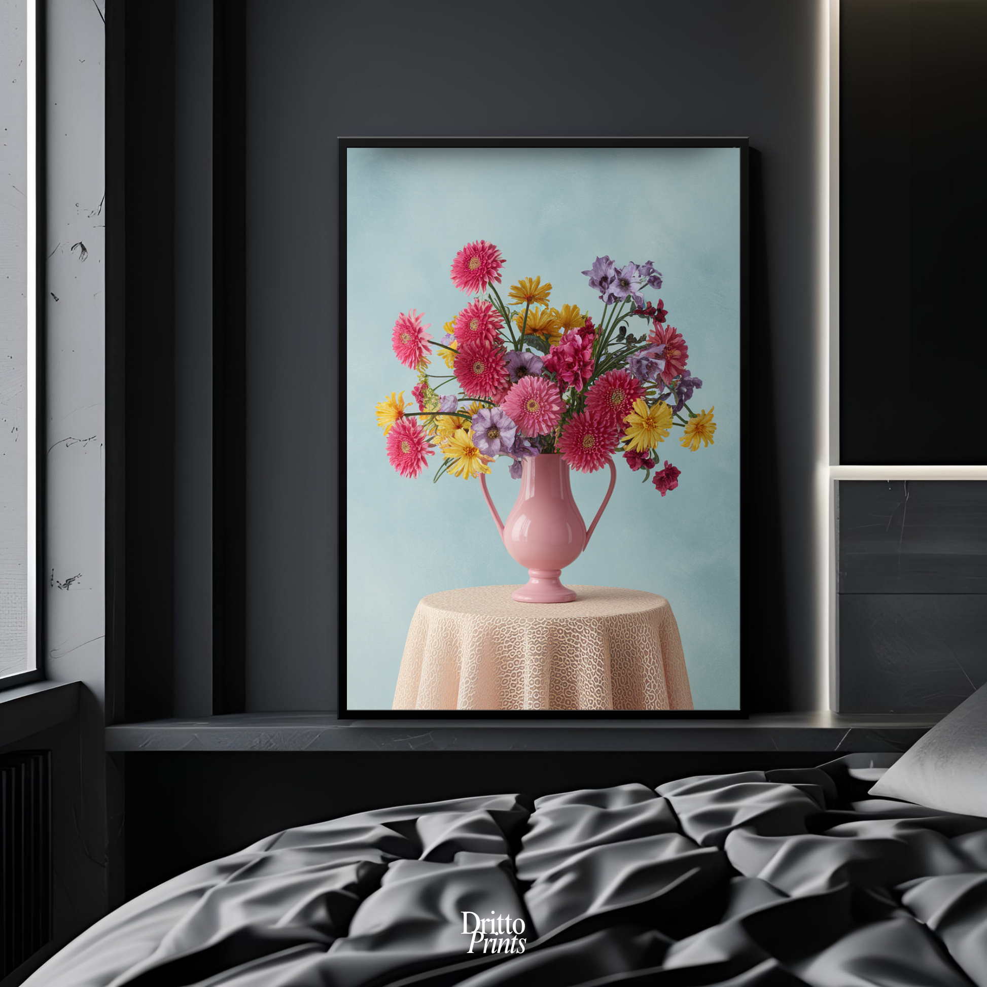 (FD20) Vibrant Grace on a Gentle Table - Framed matte paper poster