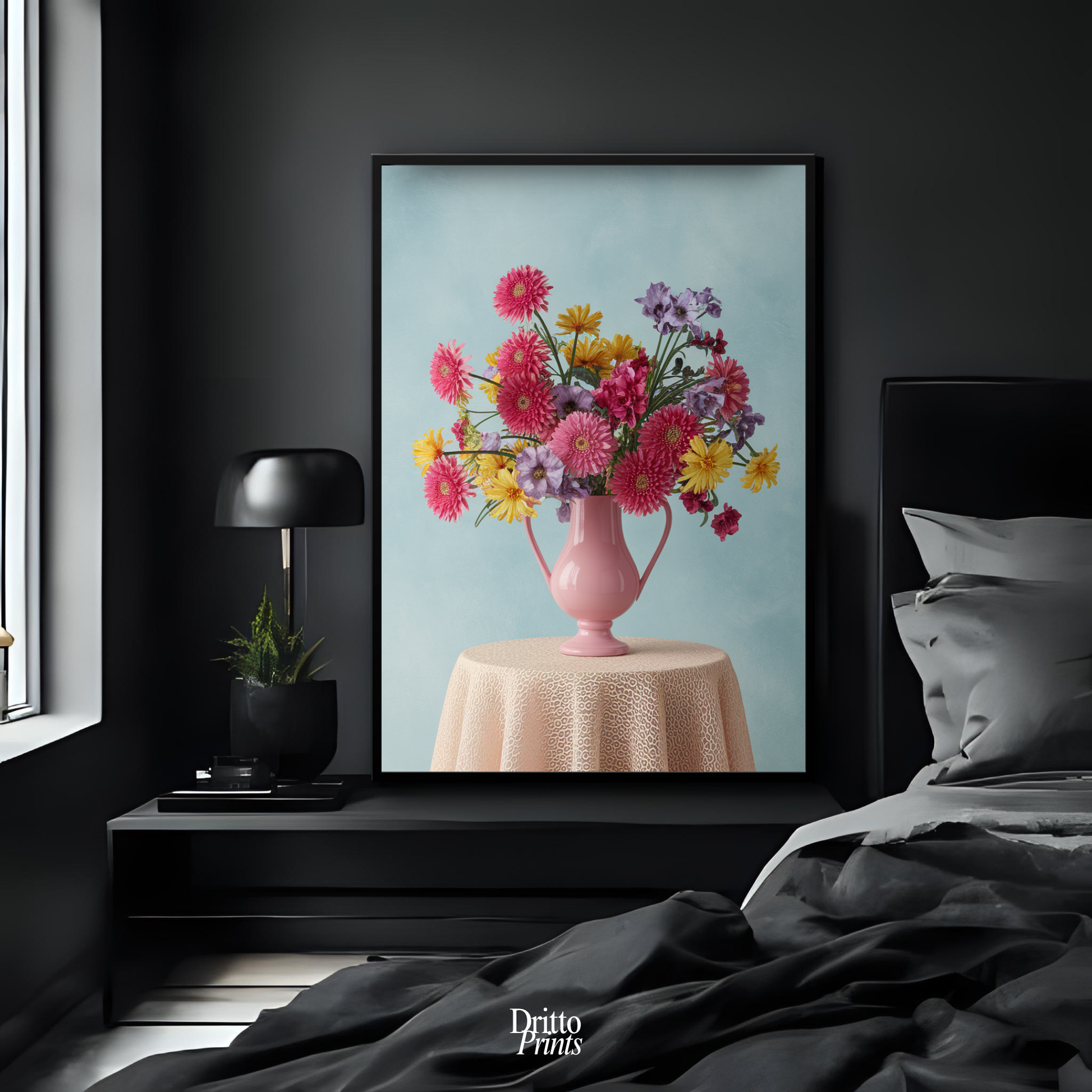 (FD20) Vibrant Grace on a Gentle Table - Framed matte paper poster