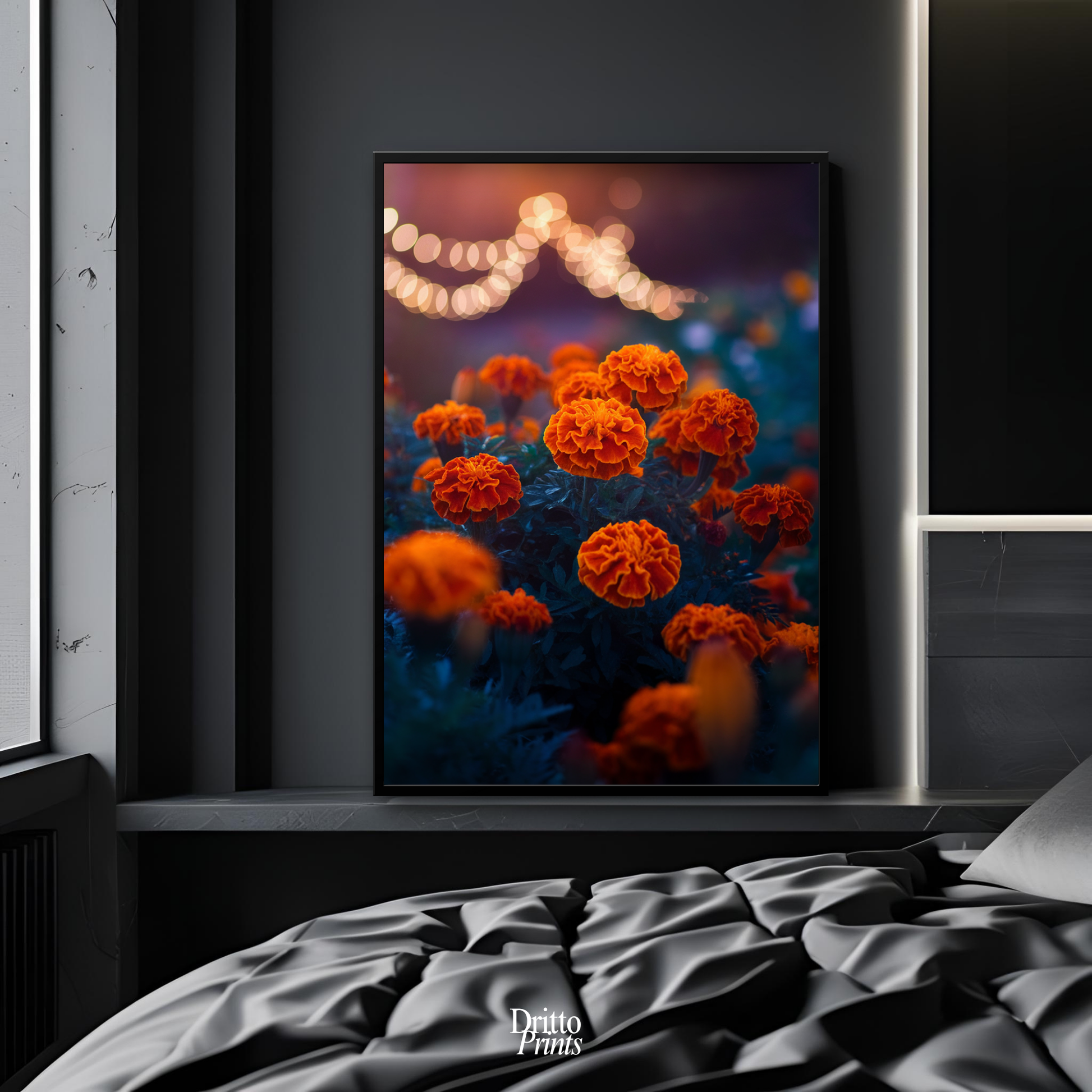 (FD19) Golden Marigolds - Framed matte paper poster