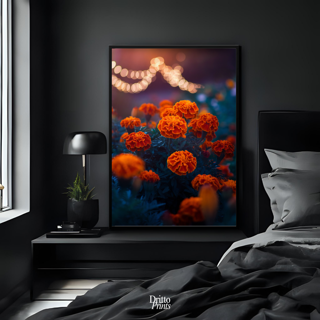 (FD19) Golden Marigolds - Framed matte paper poster