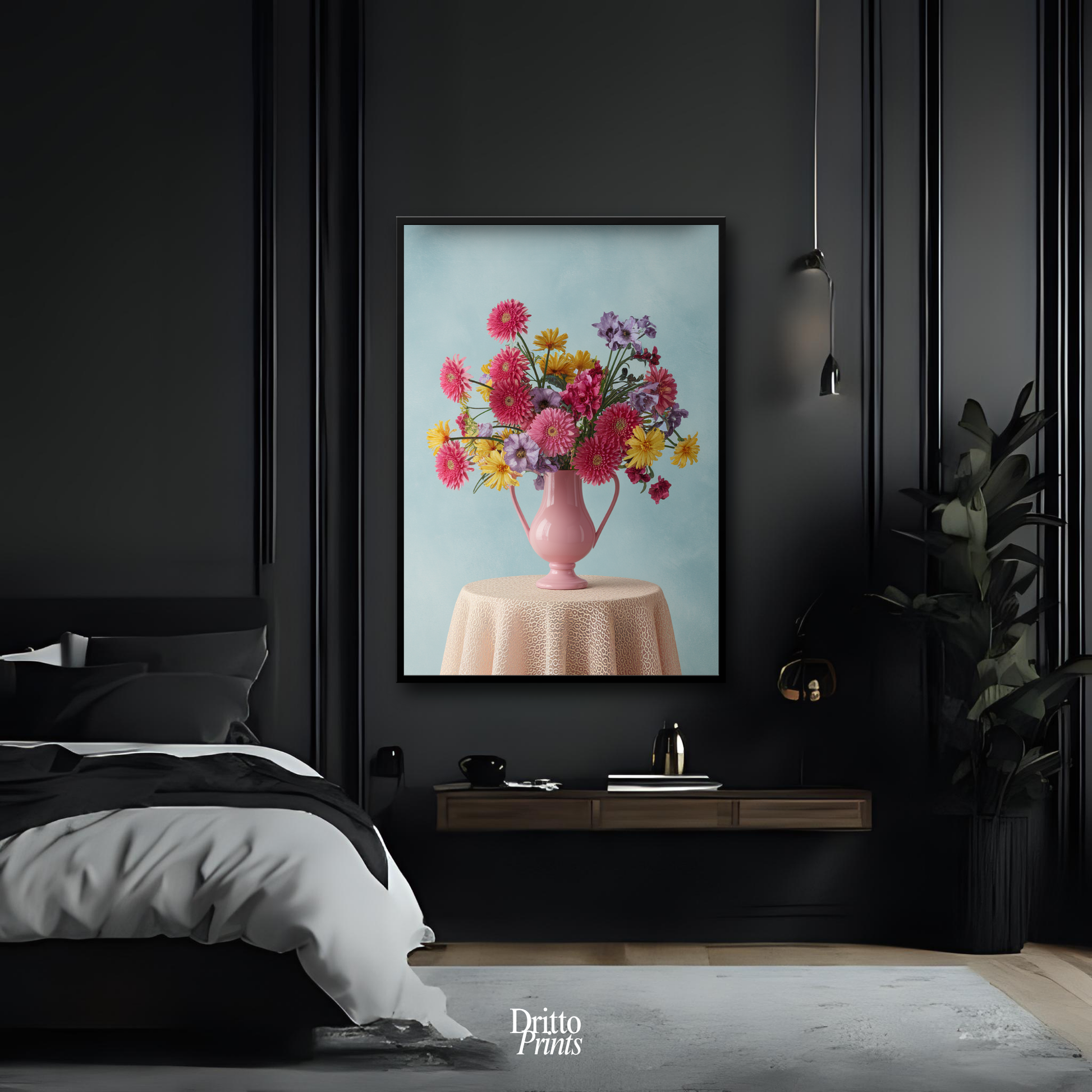 (FD20) Vibrant Grace on a Gentle Table - Framed matte paper poster