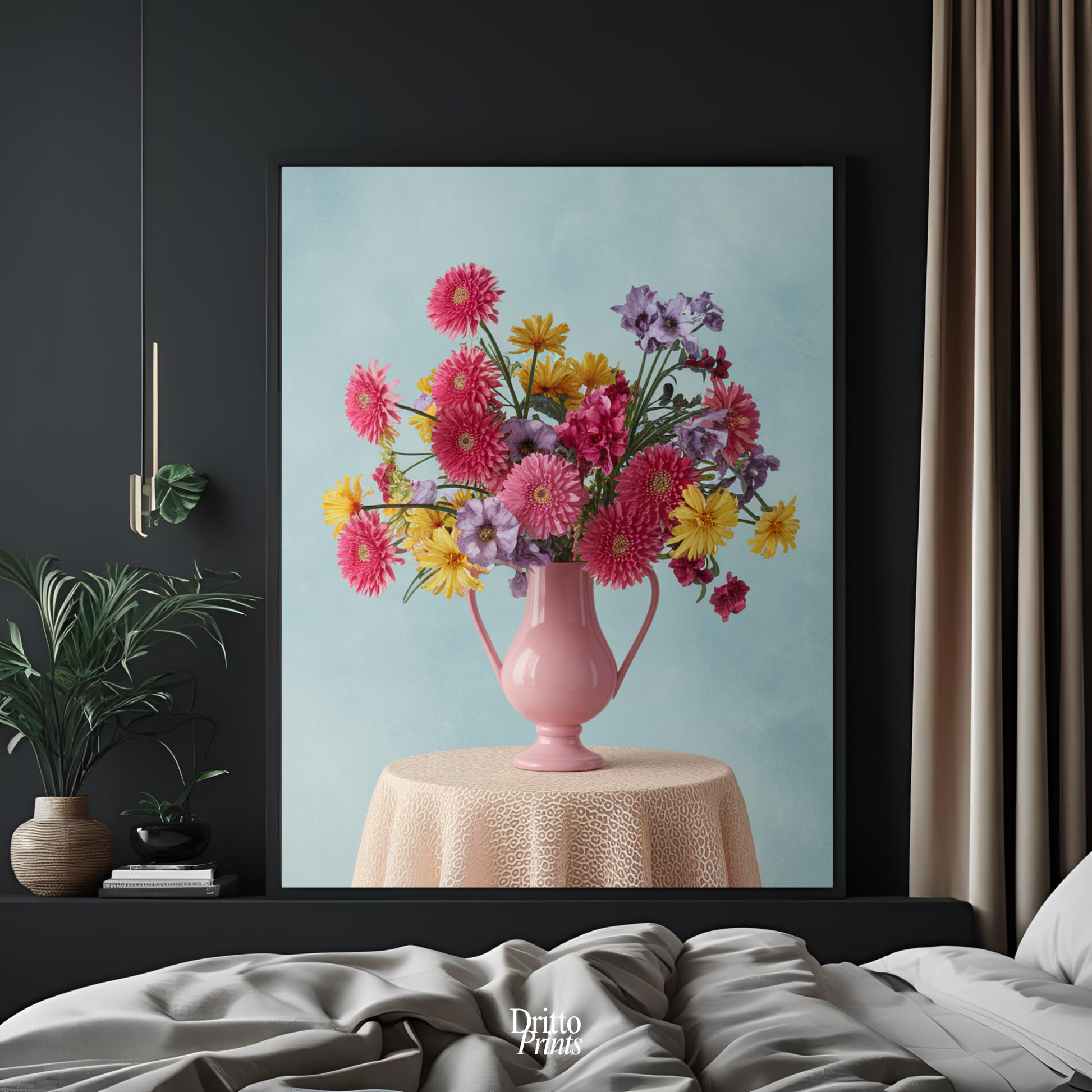 (FD20) Vibrant Grace on a Gentle Table - Framed matte paper poster