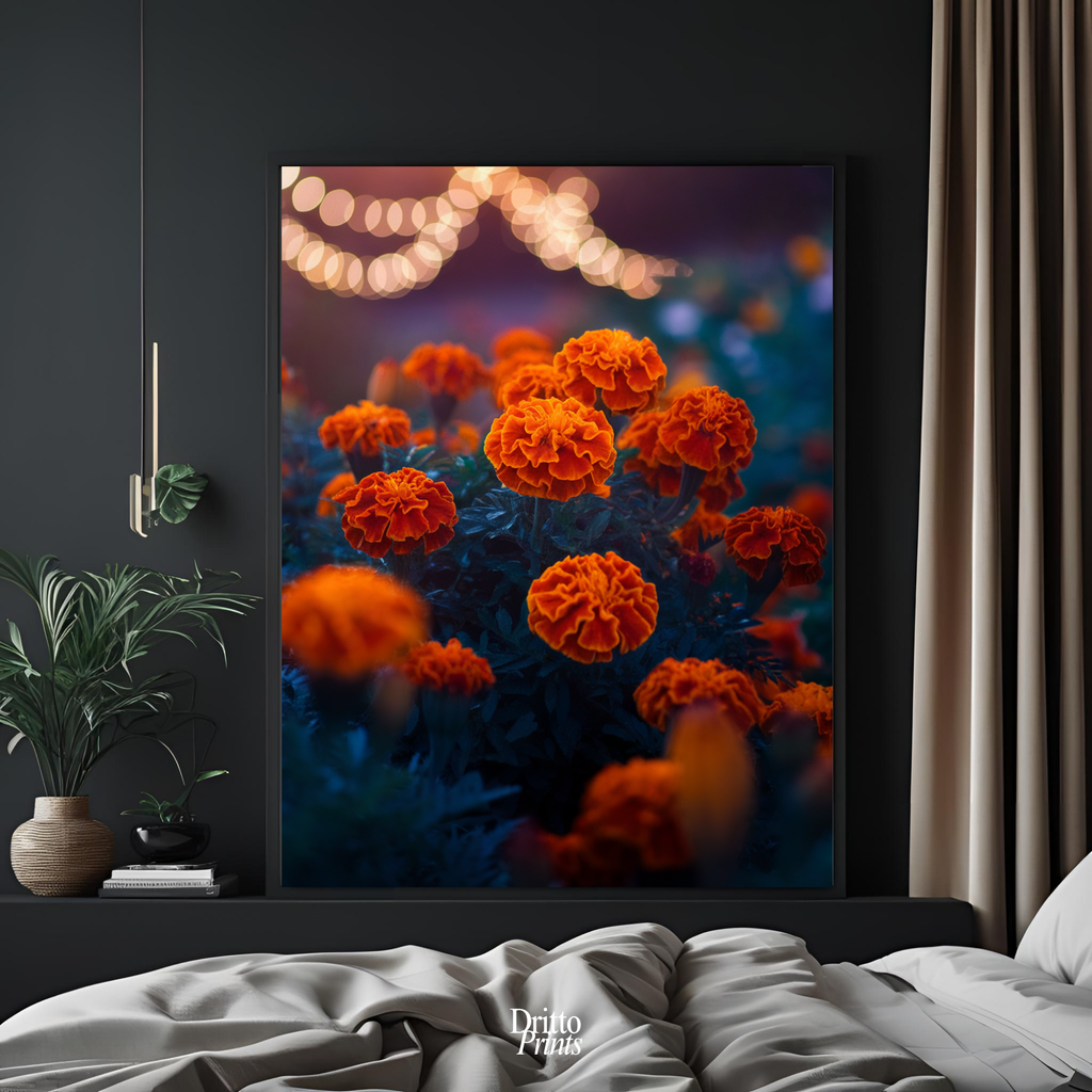 (FD19) Golden Marigolds - Framed matte paper poster