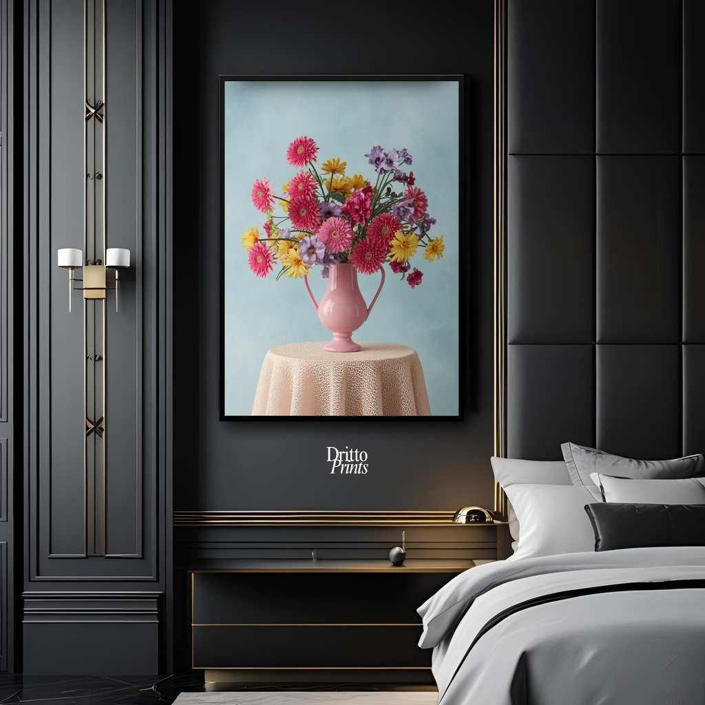 (FD20) Vibrant Grace on a Gentle Table - Framed matte paper poster