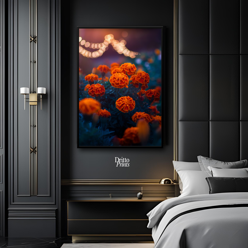 (FD19) Golden Marigolds - Framed matte paper poster
