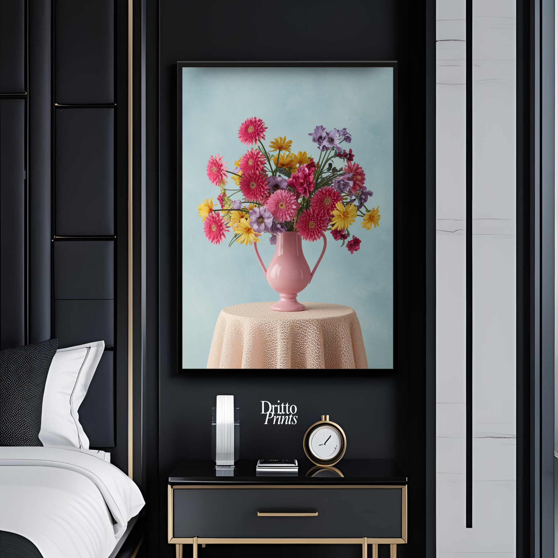 (FD20) Vibrant Grace on a Gentle Table - Framed matte paper poster